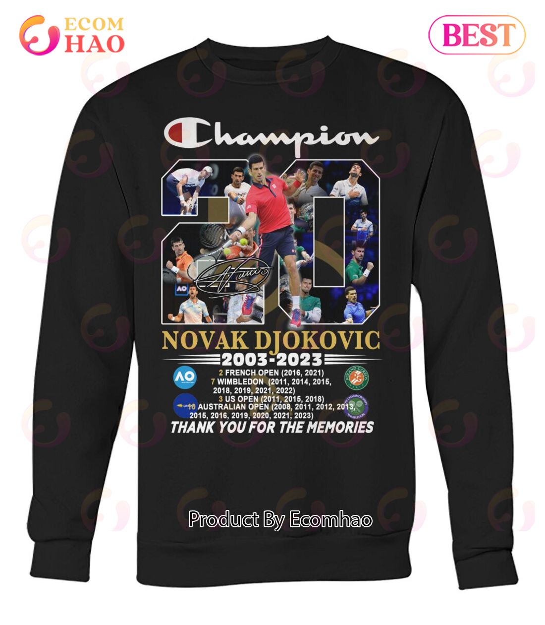 Champion Novak Djokovic 2003 - 2023 Thank You For The Memories T-Shirt