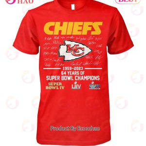Kansas City Chiefs 1959 - 2023 64 Years Of Super Bowl Champions Super Bowl IV T-Shirt
