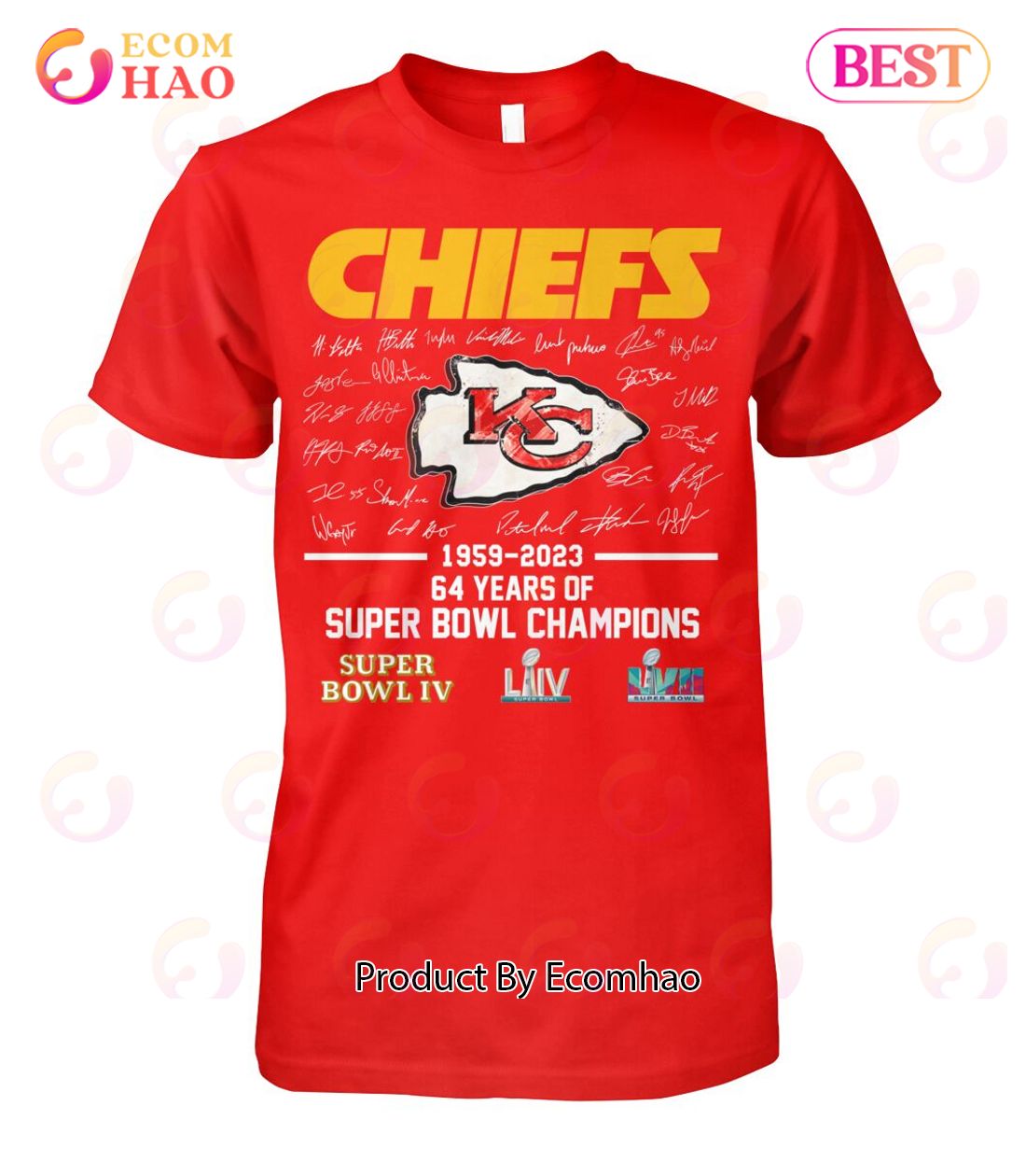 Kansas City Chiefs 1959 – 2023 64 Years Of Super Bowl Champions Super Bowl IV T-Shirt