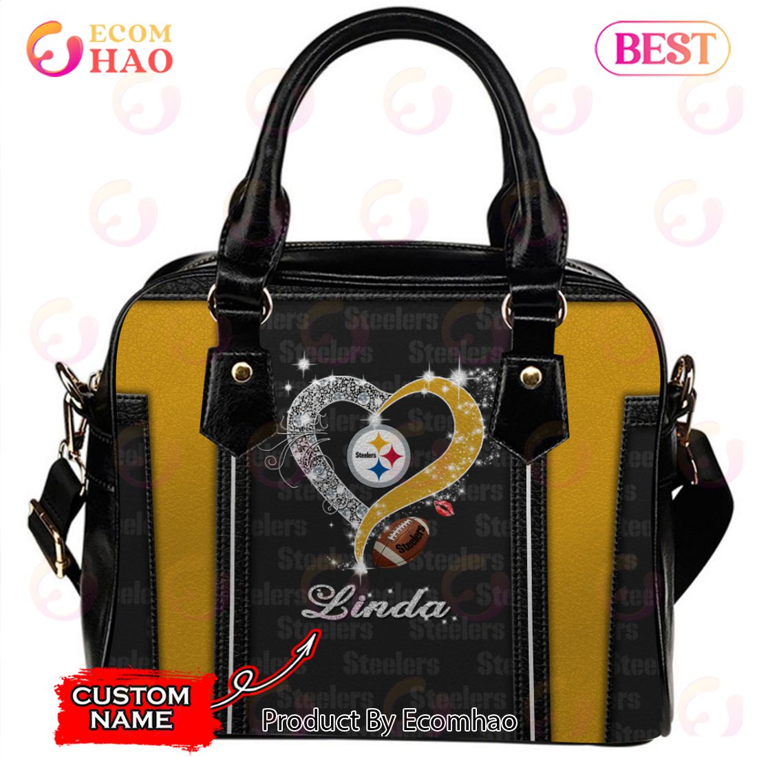 NFL Pittsburgh Steelers Custom Name Leather Handbag And Tote Bag