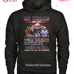 23 Years 2000 – 2023 Tom Brady New England Patriots 2000 – 2019 Tampa Bay Buccaneers 2020 – 2023 Thank You For The Memories T-Shirt