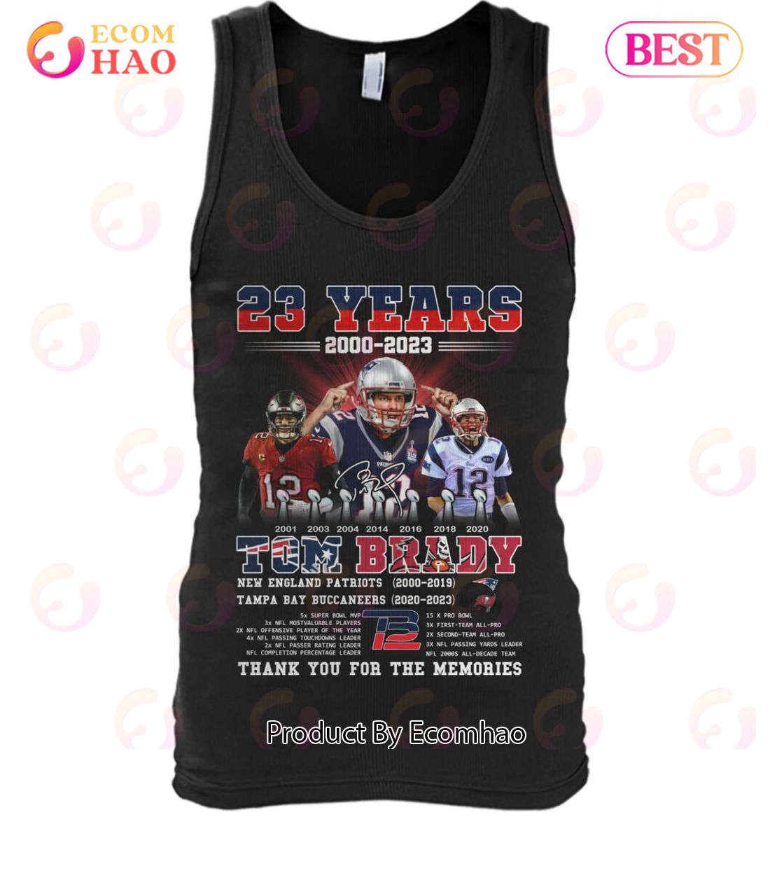 23 Years 2000 - 2023 Tom Brady New England Patriots 2000 - 2019 Tampa Bay  Buccaneers 2020 - 2023 Thank You For The Memories T-Shirt - Torunstyle