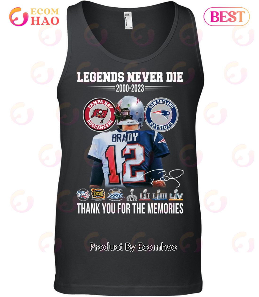 23 Years 2000 2023 Tom Brady New England Patriots 2000 2019 Tampa Bay  Buccaneers 2020 2023 Thank You For The Memories T-Shirt Ecomhao Store