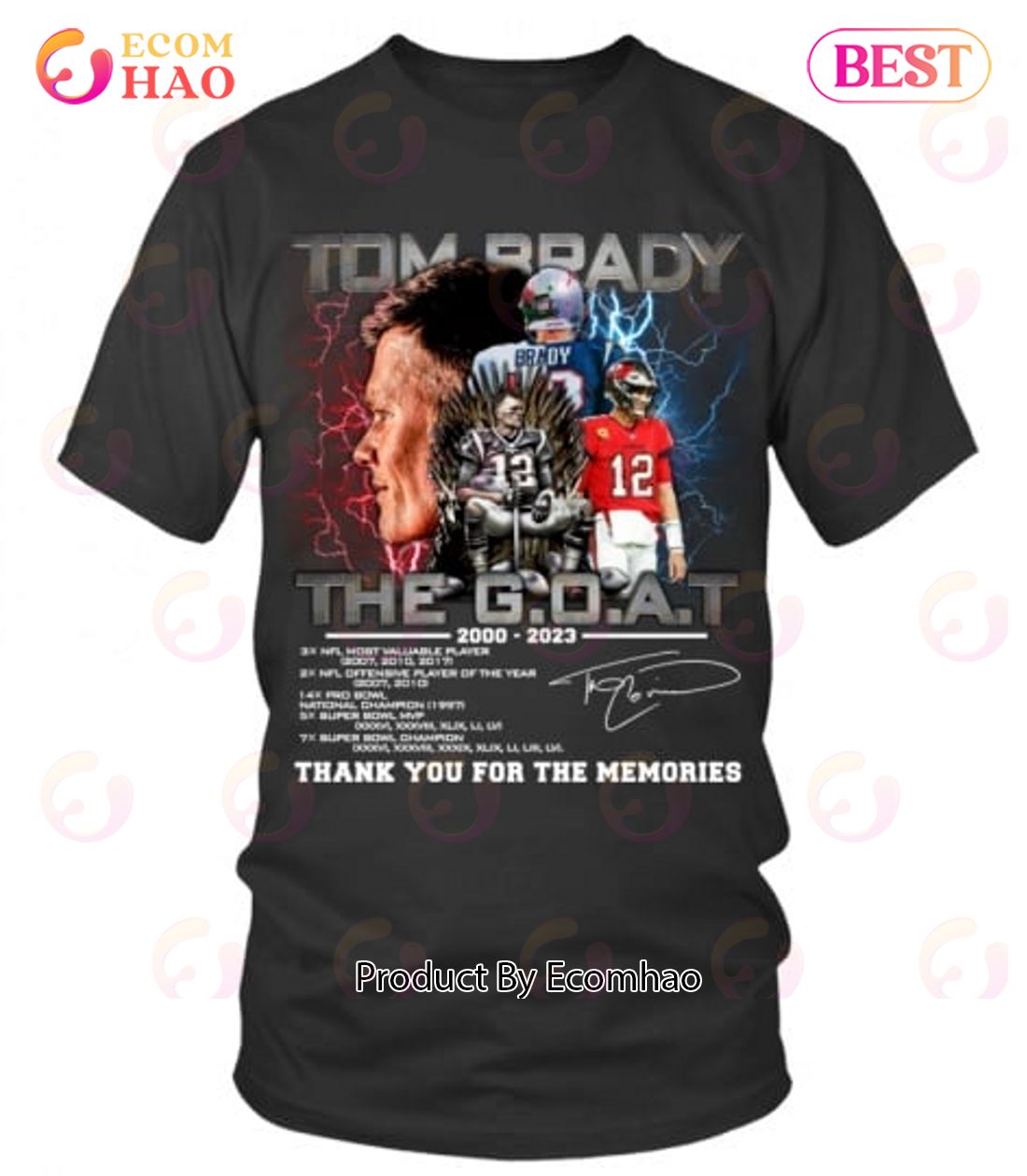 Tom Brady The Goat 2000 2023 Thank You For The Memories T-shirt