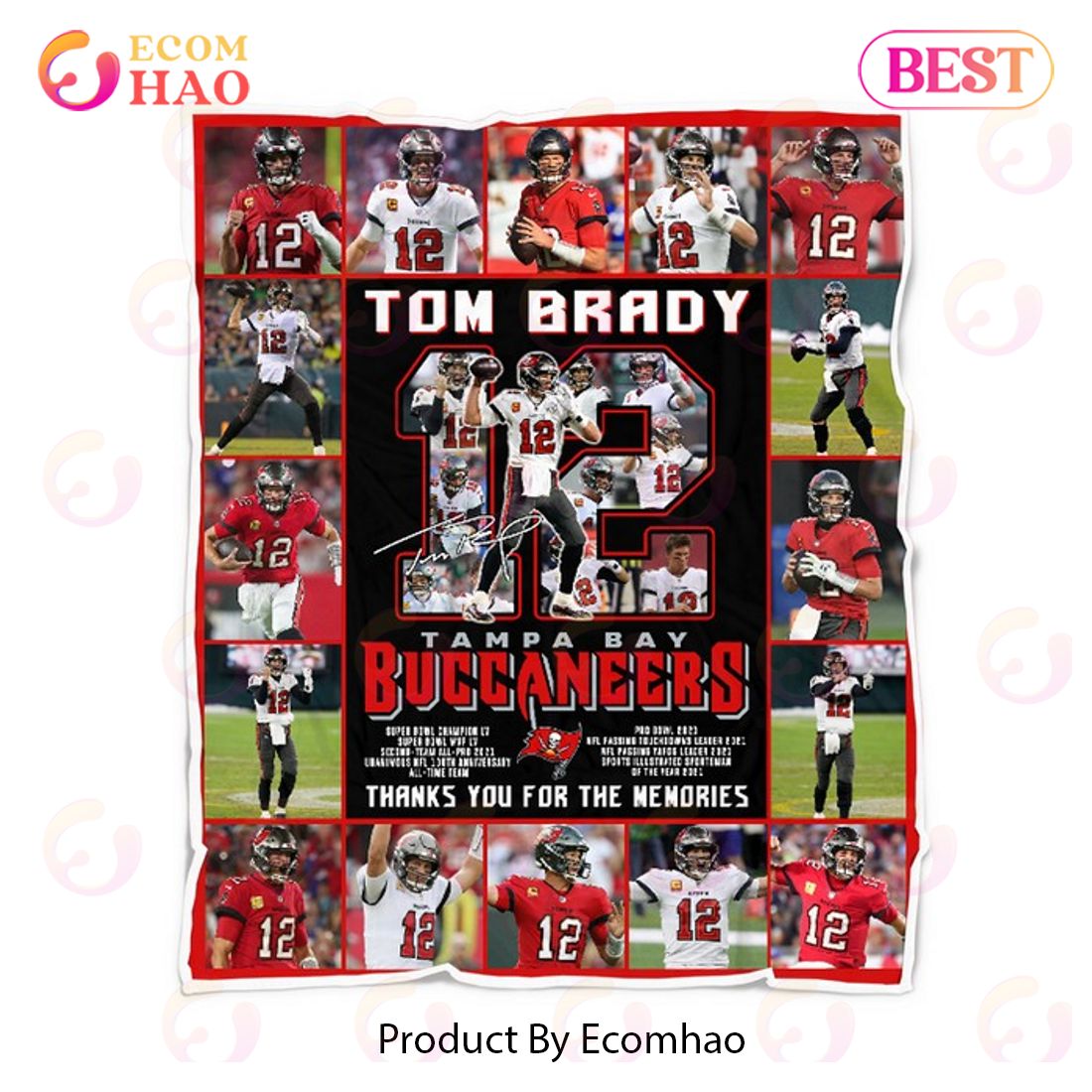 Tom Brady #12 Tampa Bay Buccaneers Shirt Fleece Blanket by Duong