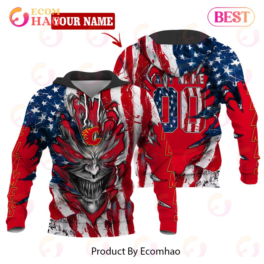 NHL Calgary Flames Demon Flag Design 3D Hoodie