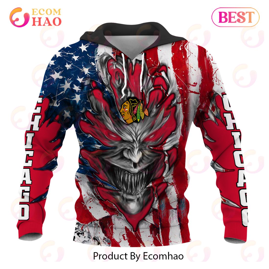 NHL Chicago Blackhawks Demon Flag Design 3D Hoodie