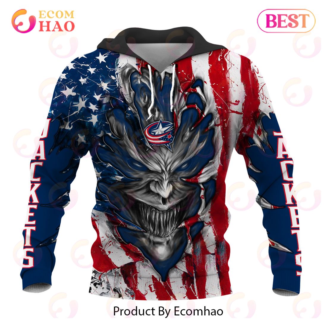 NHL Columbus Blue Jackets Demon Flag Design 3D Hoodie