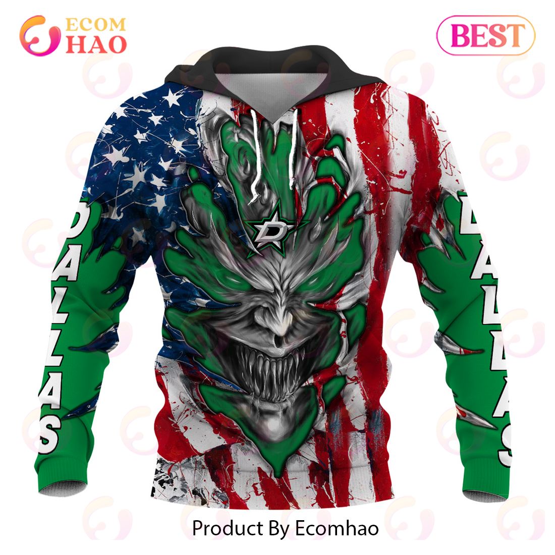 NHL Dallas Stars Demon Flag Design 3D Hoodie