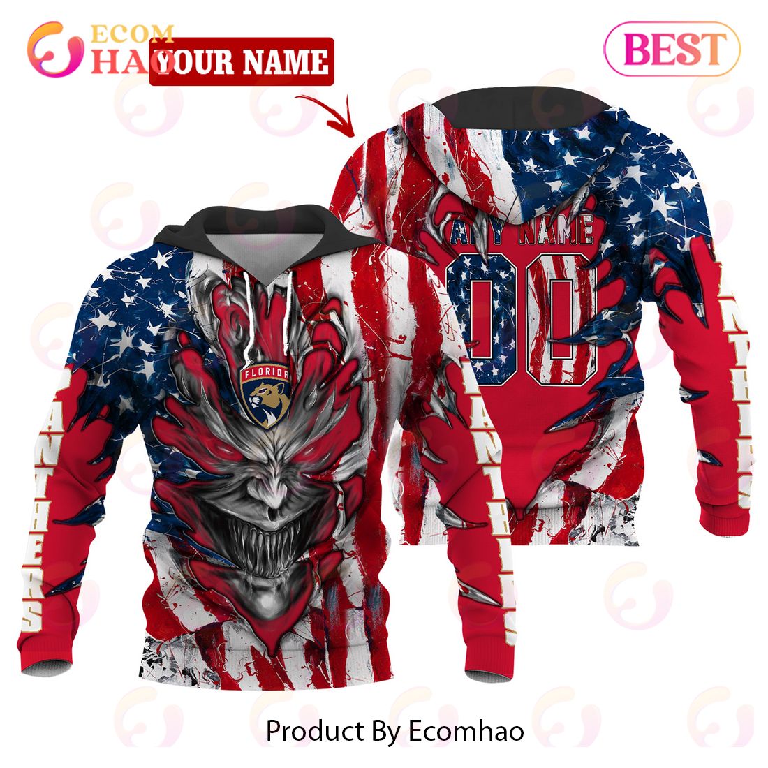 NHL Florida Panthers Demon Flag Design 3D Hoodie