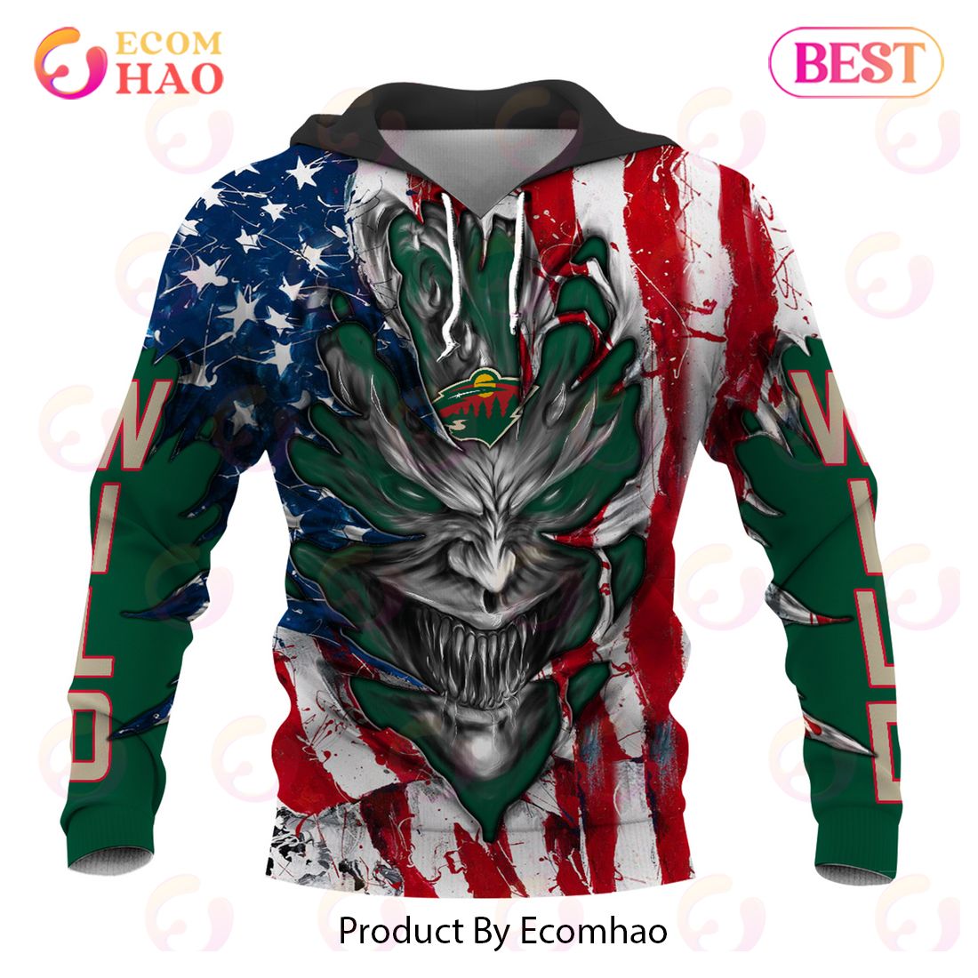 NHL Minnesota Wild Demon Flag Design 3D Hoodie