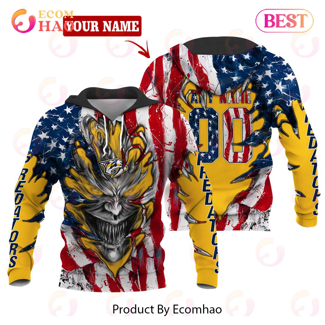 NHL Nashville Predators Demon Flag Design 3D Hoodie