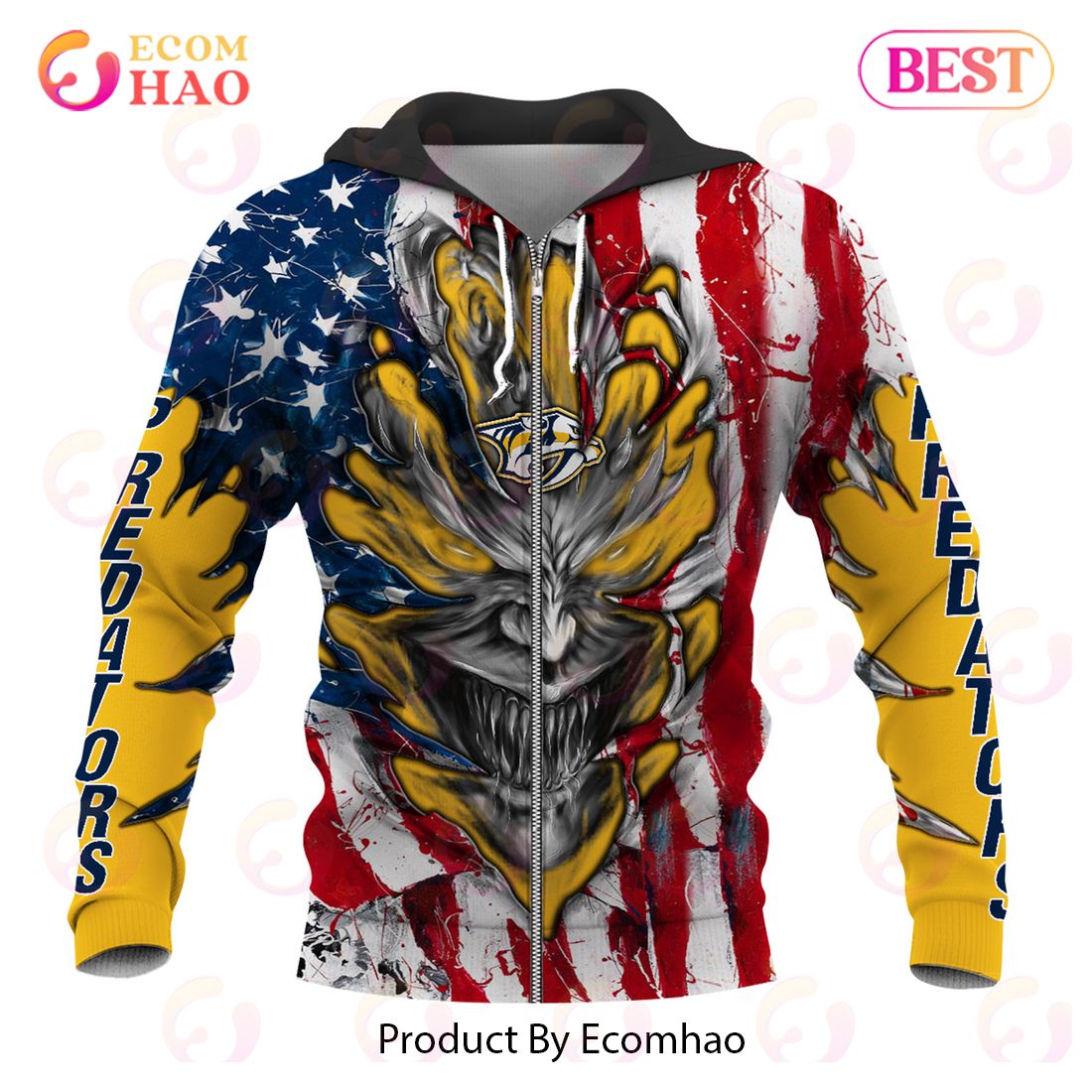 NHL Nashville Predators Demon Flag Design 3D Hoodie