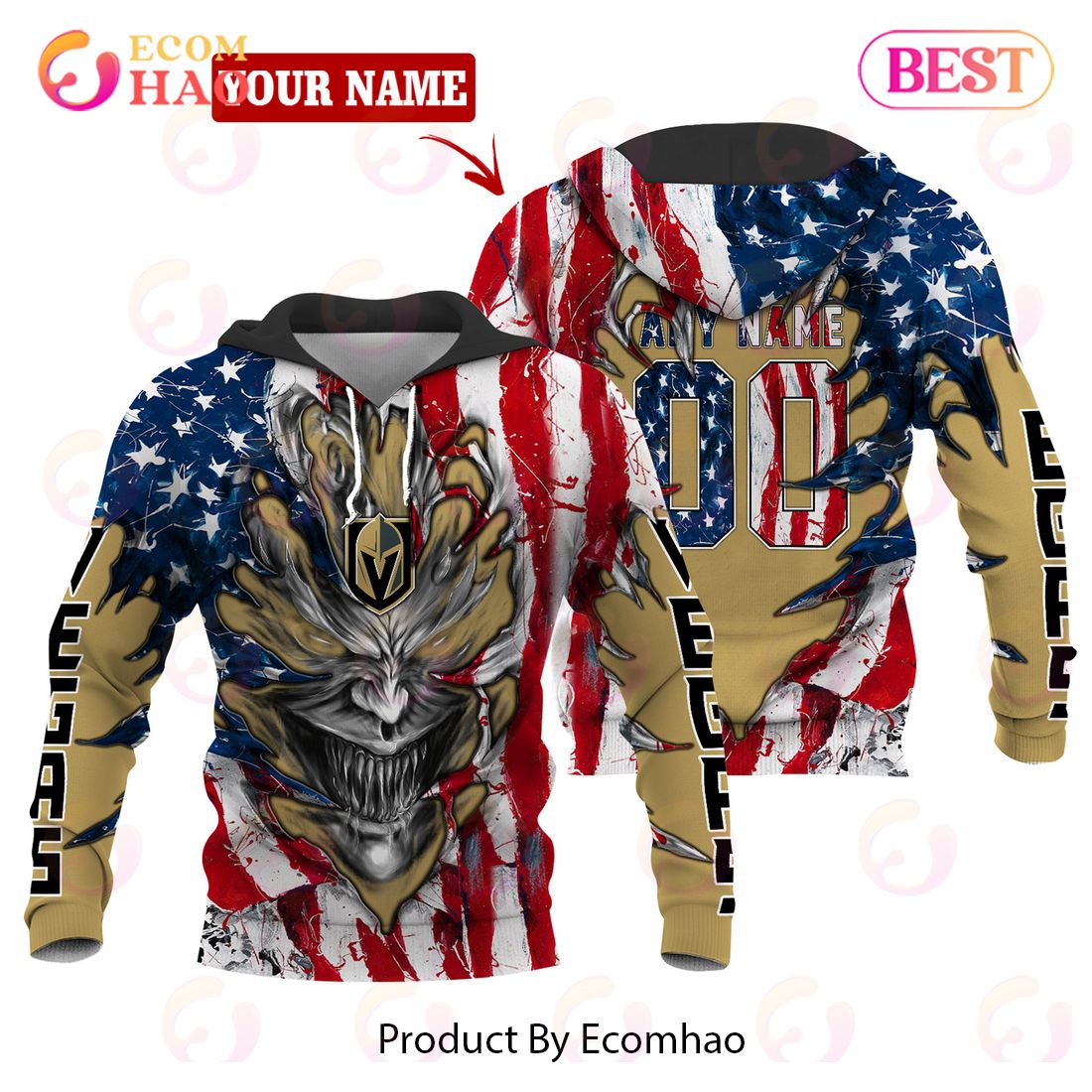 NHL Vegas Golden Knights Demon Flag Design 3D Hoodie