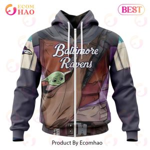 NFL Baltimore Ravens Specialized Unisex Kits With Mandalorian And Baby Yoda 3D Hoodie