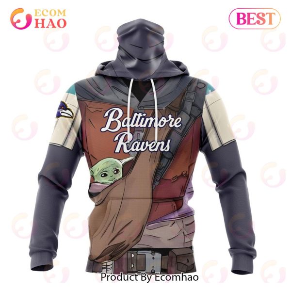 NFL Baltimore Ravens Specialized Unisex Kits With Mandalorian And Baby Yoda 3D Hoodie