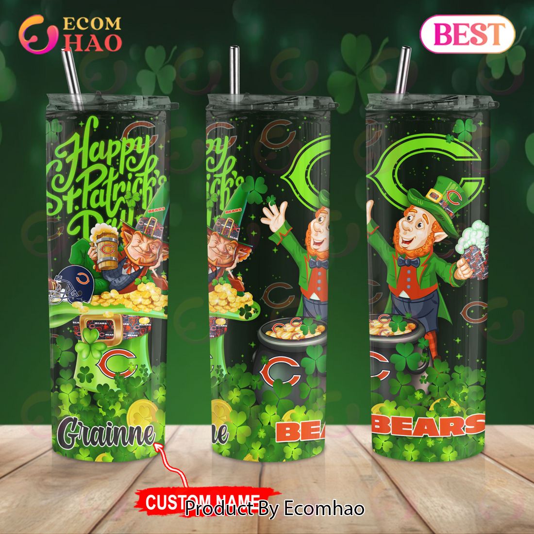 NFL Chicago Bears Saint Patrick’s Day Skinny Tumbler Cup