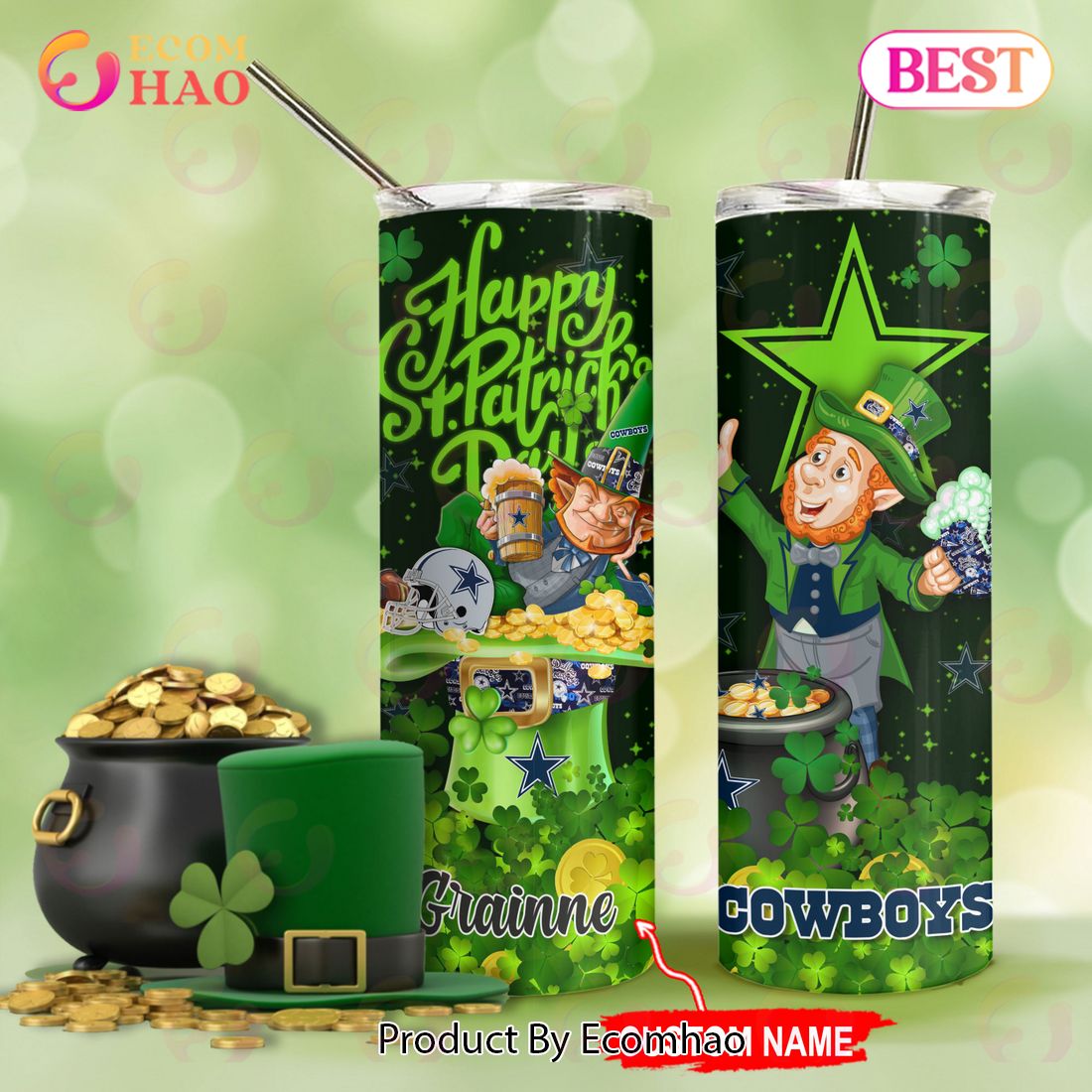 NFL Dallas Cowboys Saint Patrick’s Day Skinny Tumbler Cup