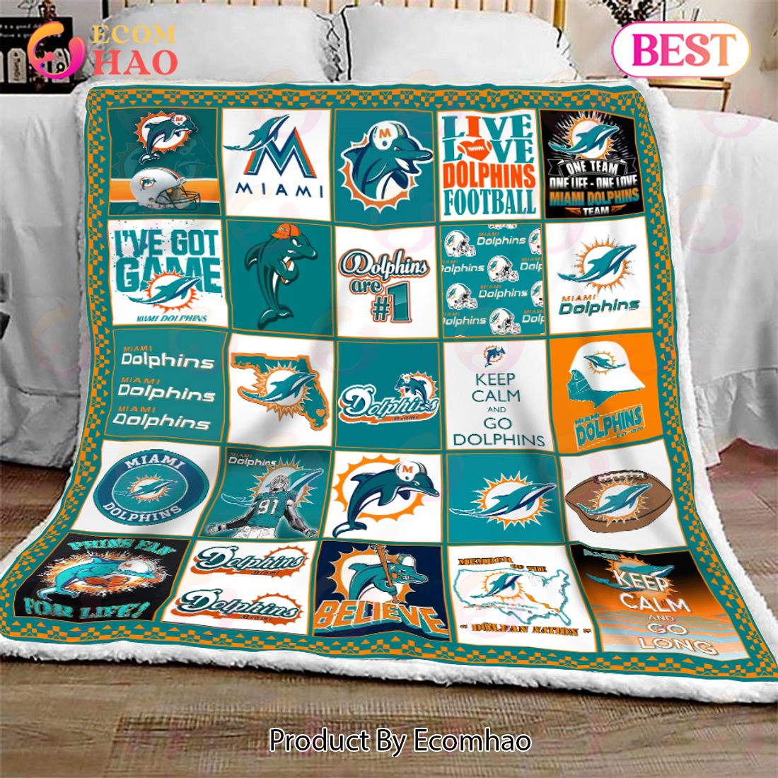 Miami Dolphins Sherpa Fleece Blanket Winter Soft Warm Fluffy Bed Throw  Blanket