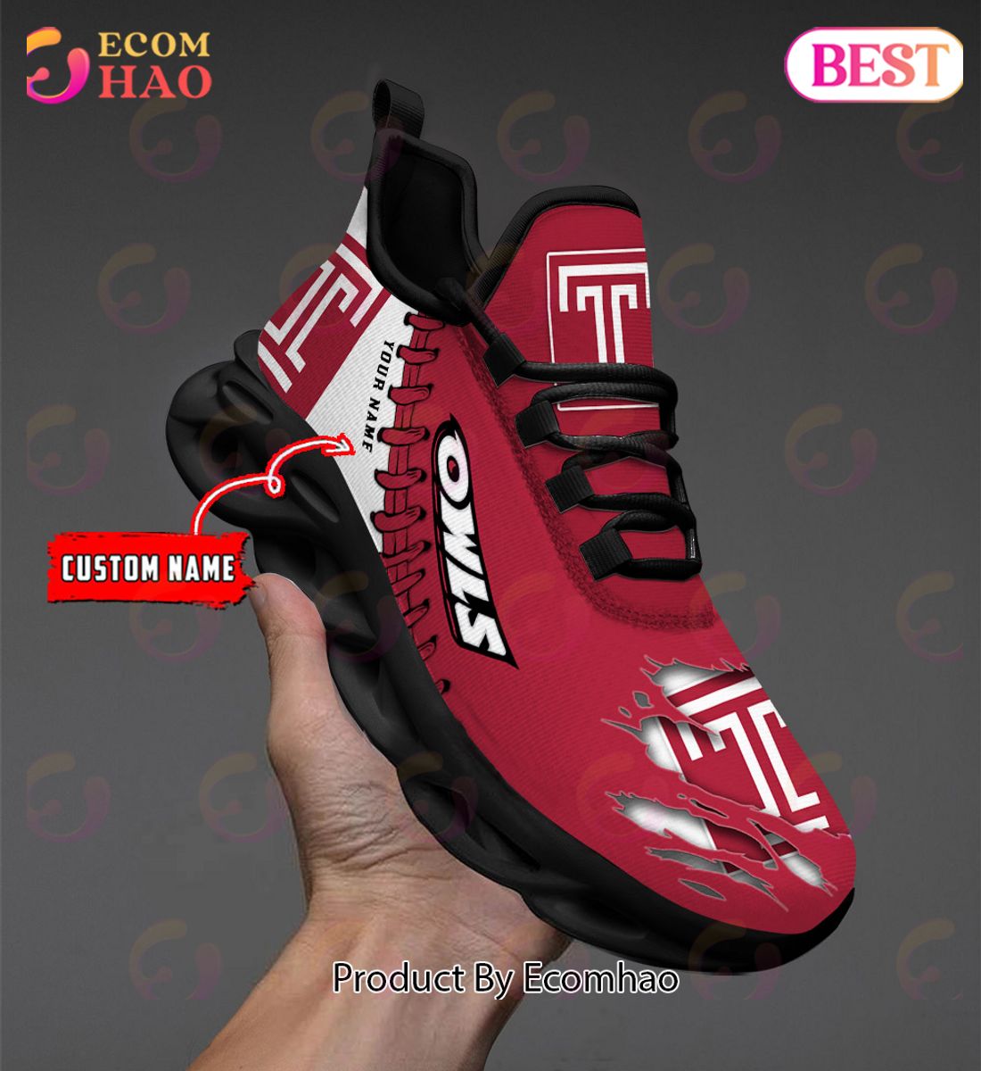 NCAA Temple Owls Personalized Max Soul Shoes Custom Name