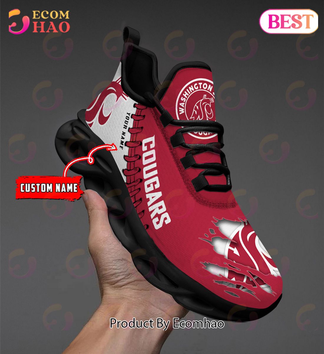 NCAA Washington State Cougars Personalized Max Soul Shoes Custom Name