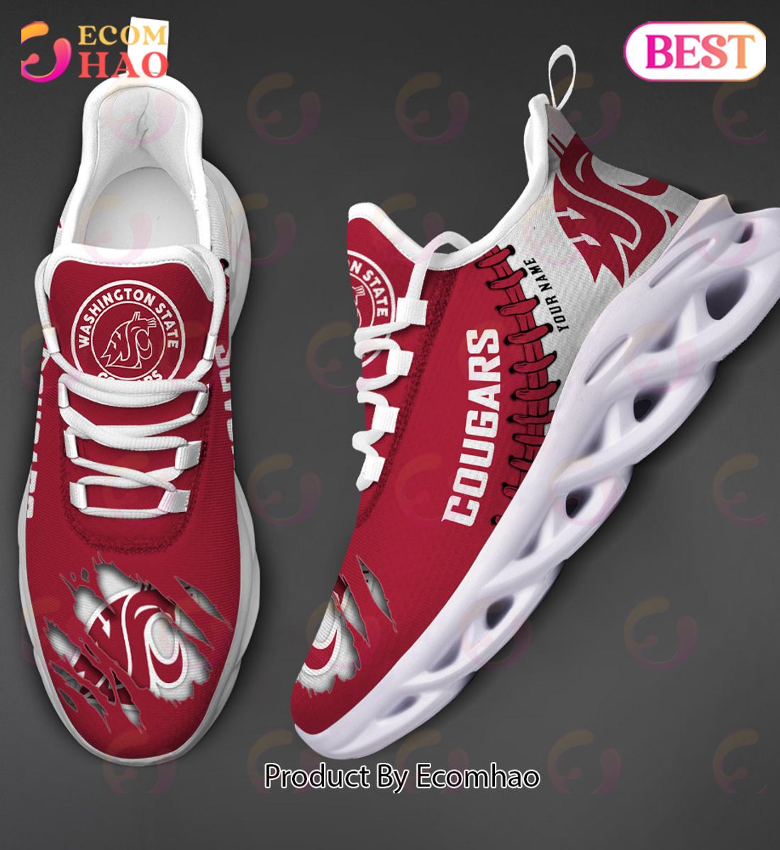 NCAA Washington State Cougars Personalized Max Soul Shoes Custom Name