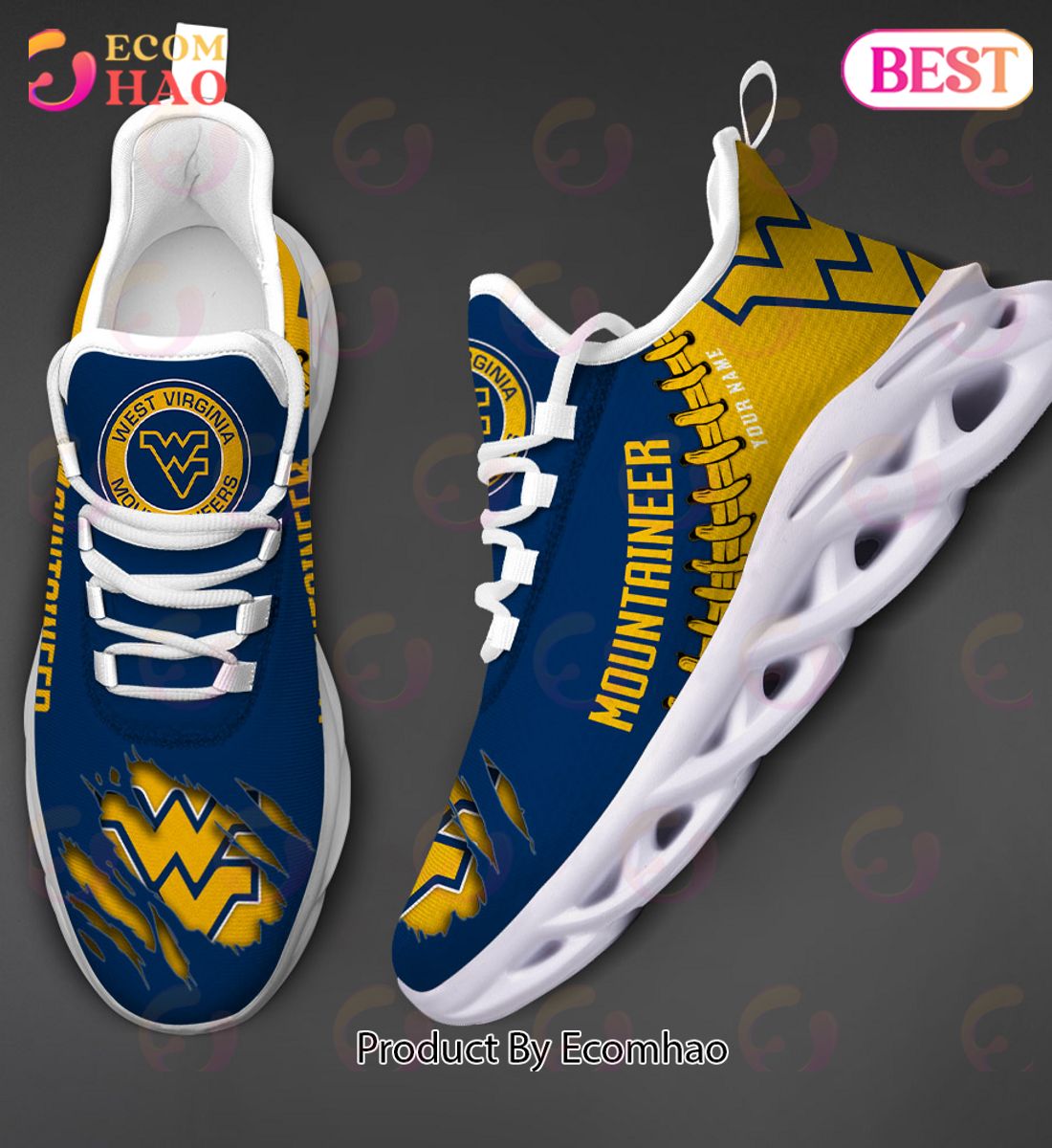 NCAA West Virginia Mountaineers Personalized Max Soul Shoes Custom Name