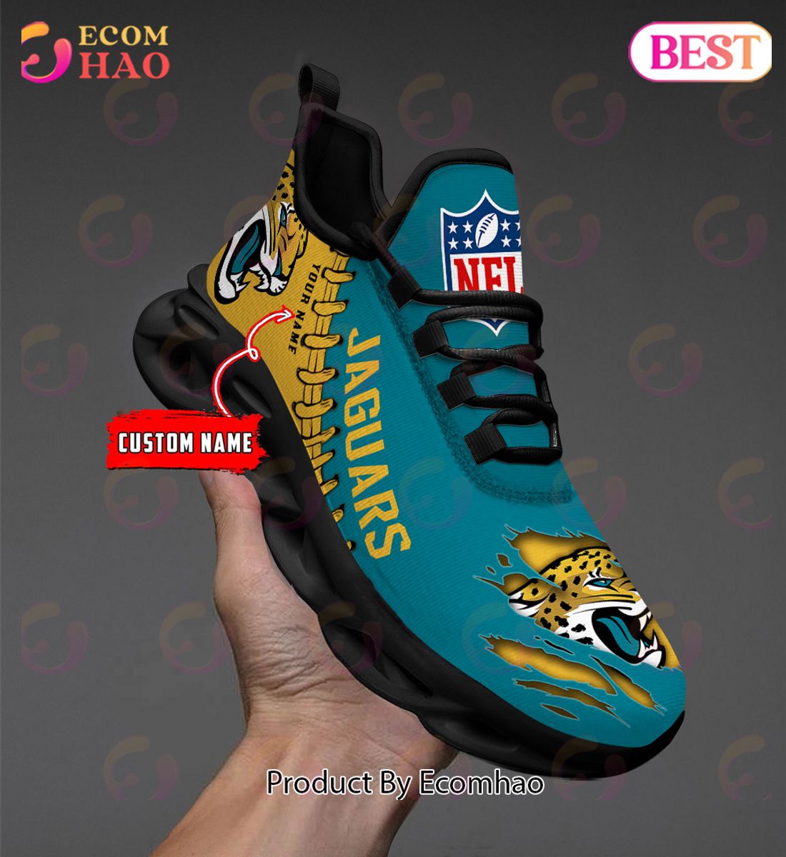 Jacksonville Jaguars NFL Clunky Sneakers Custom Name Sport Max Soul Shoes  For Fan