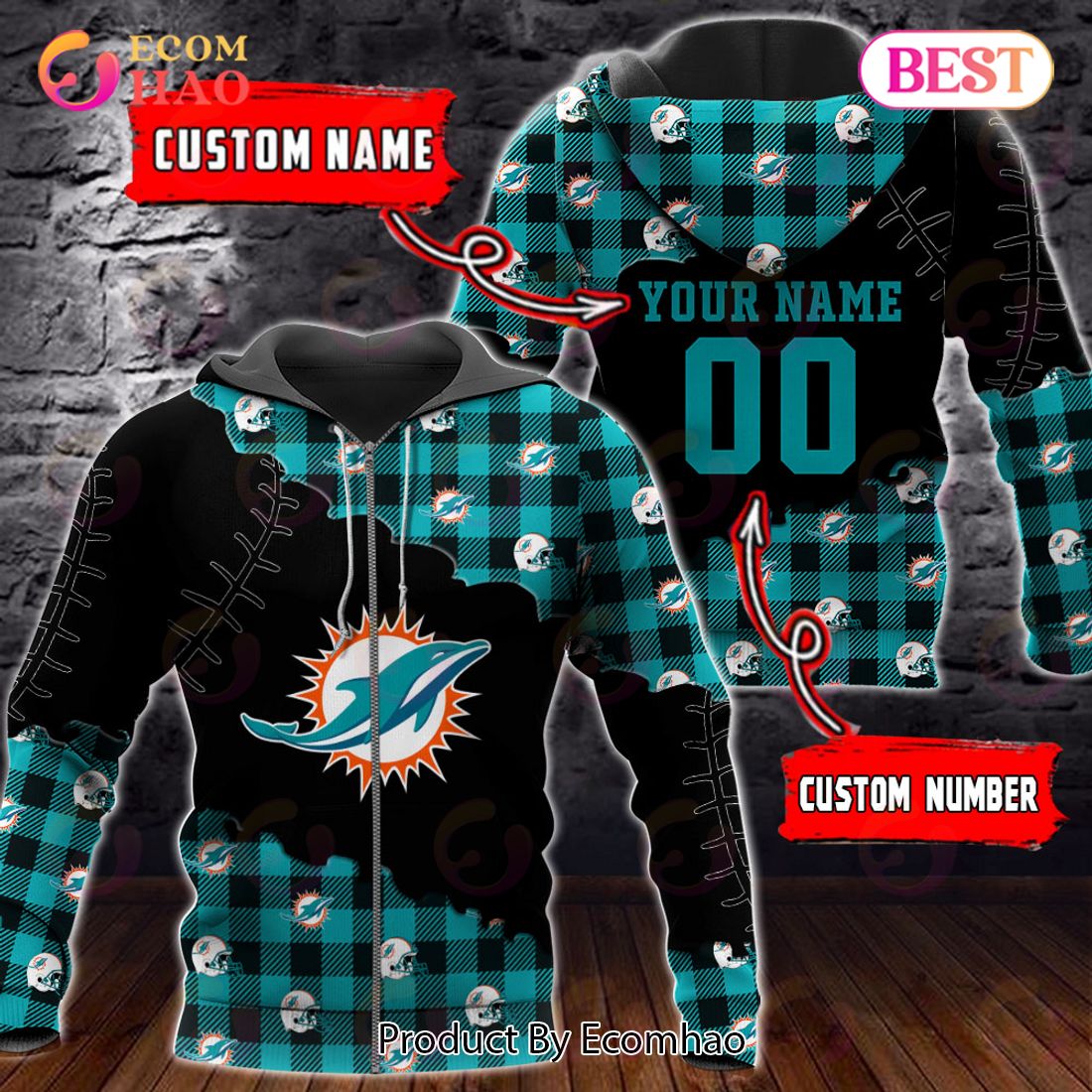 Personalized NFL Miami Dolphins 3D Flannel Hoodie