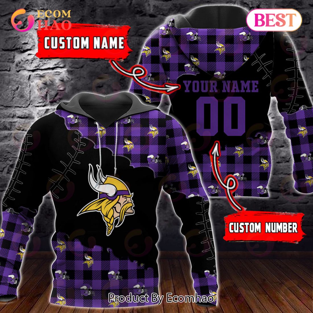 Personalized NFL Minnesota Vikings 3D Flannel Hoodie