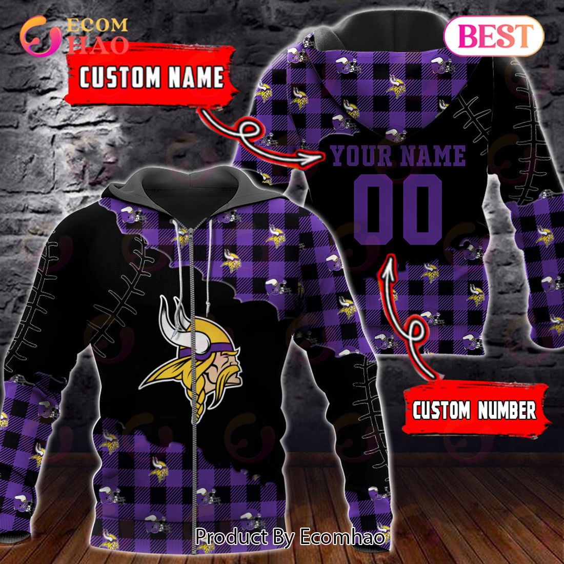 Personalized NFL Minnesota Vikings 3D Flannel Hoodie