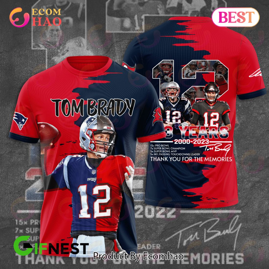 Tom Brady 23 Years Of 2000 - 2023 Thank You For The Memories 3D Hoodie