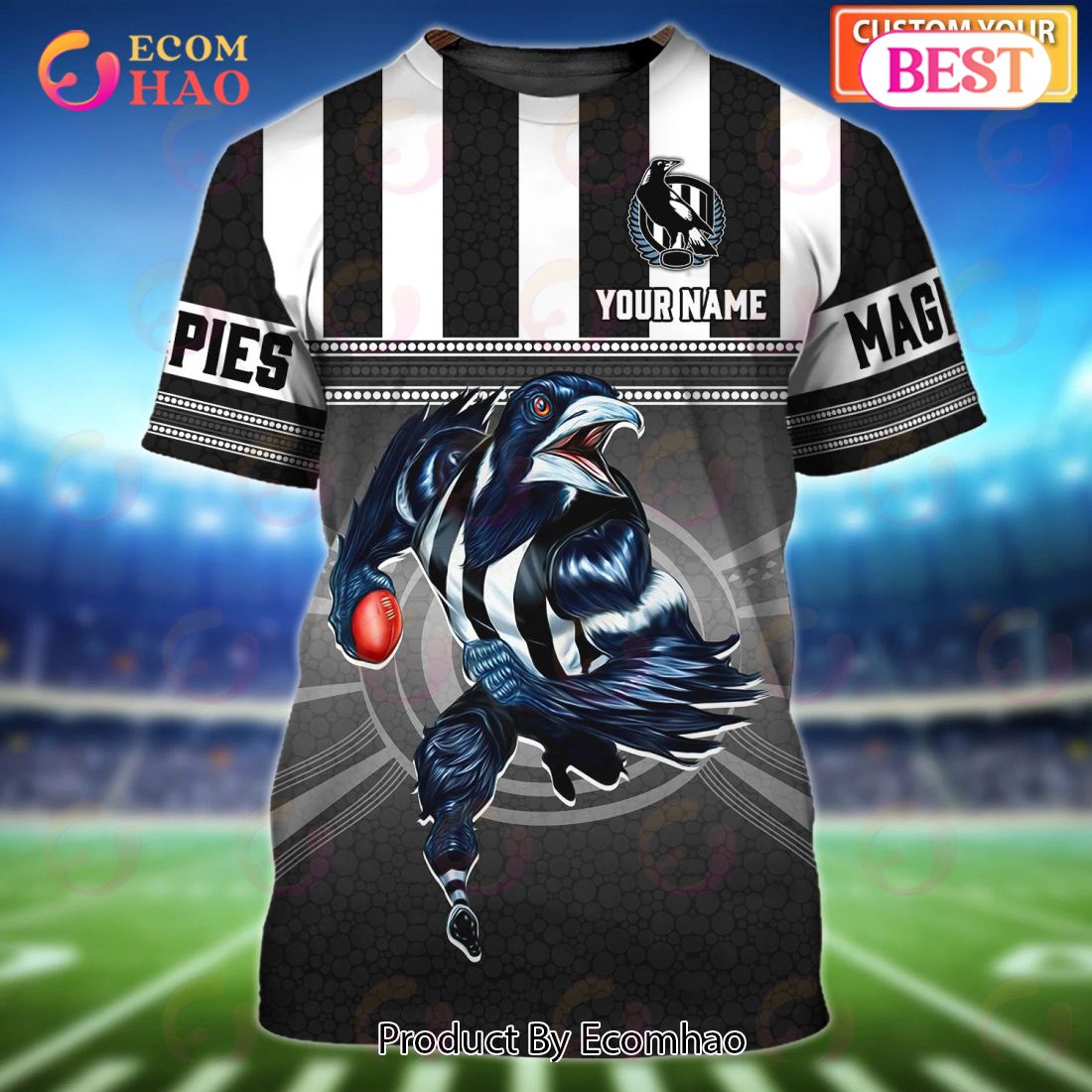 Magpies Collingwood Personalized Name 3D T-Shirt