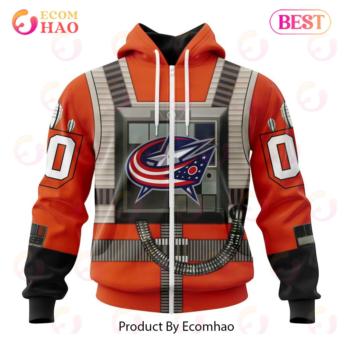 NHL Columbus Blue Jackets Star Wars Rebel Pilot Design 3D Hoodie