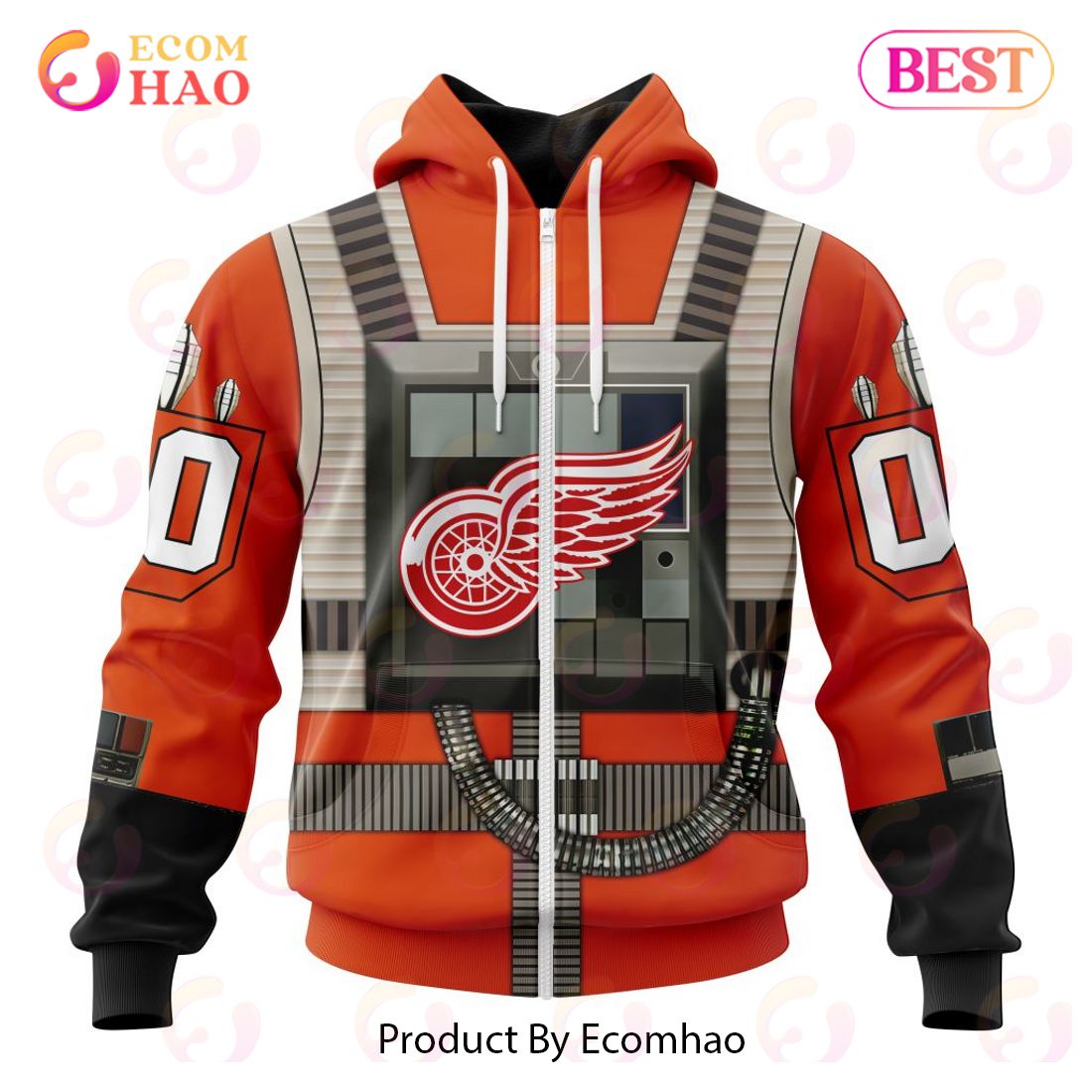 NHL Detroit Red Wings Star Wars Rebel Pilot Design 3D Hoodie