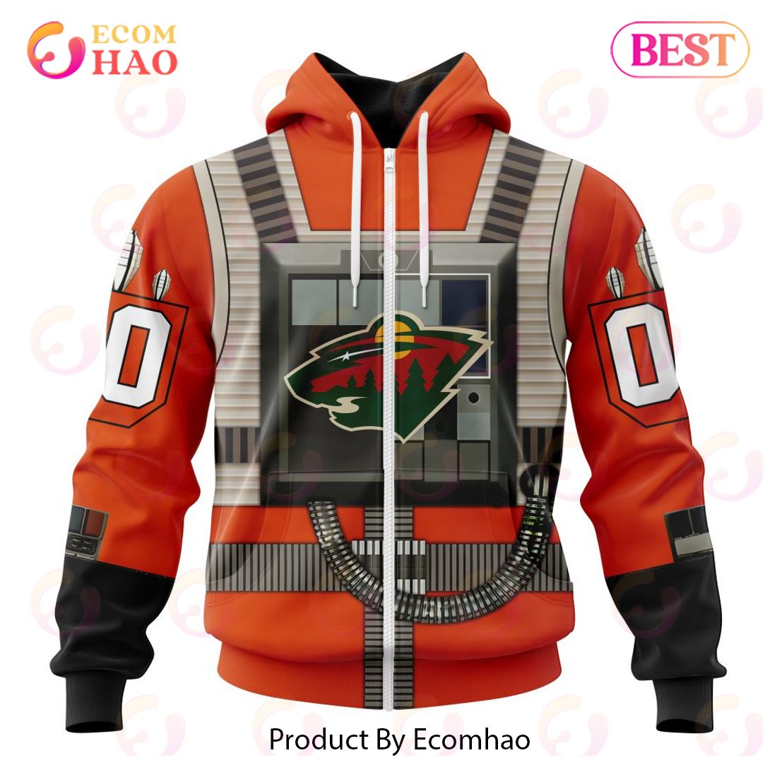 NHL Minnesota Wild Star Wars Rebel Pilot Design 3D Hoodie