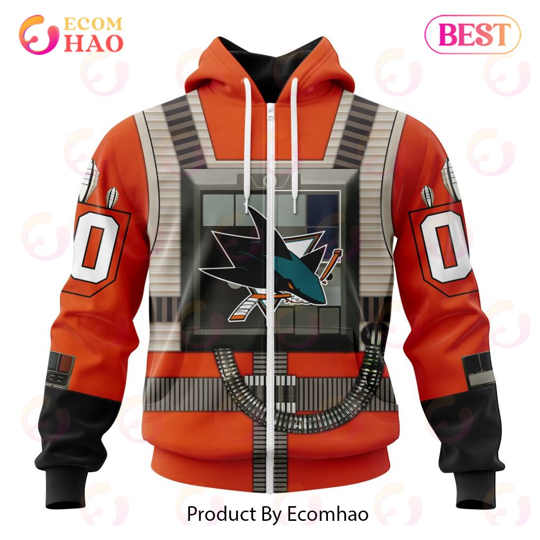 NHL San Jose Sharks Star Wars Rebel Pilot Design 3D Hoodie