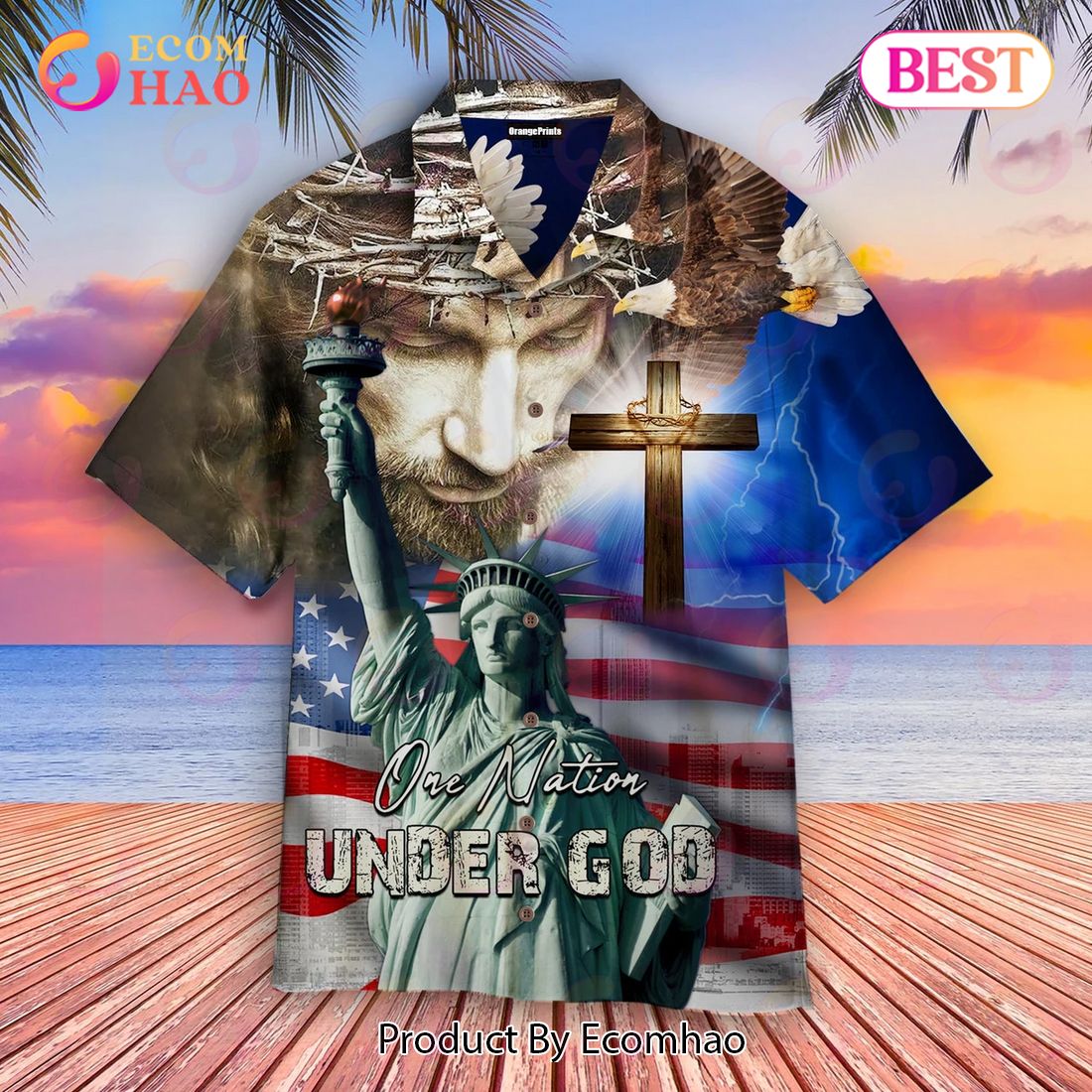 New 4th July One Nation Under God Independence Day 3D Hawaiian Shirt, Aloha Shirt