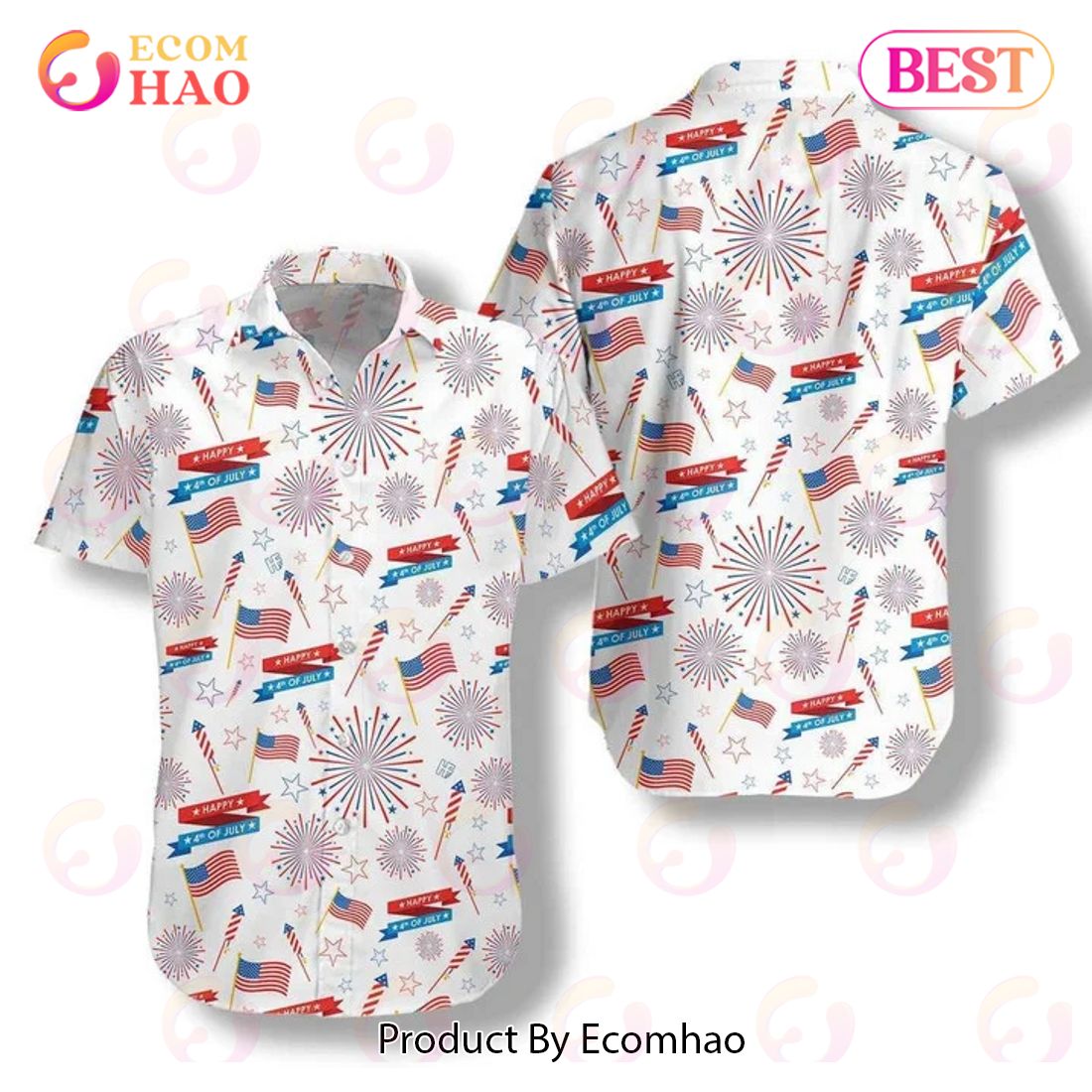 New 4th of july 3D Hawaiian Shirt, Aloha Shirt Flag On White Watercolor 3D Hawaiian Shirt, Aloha Shirt