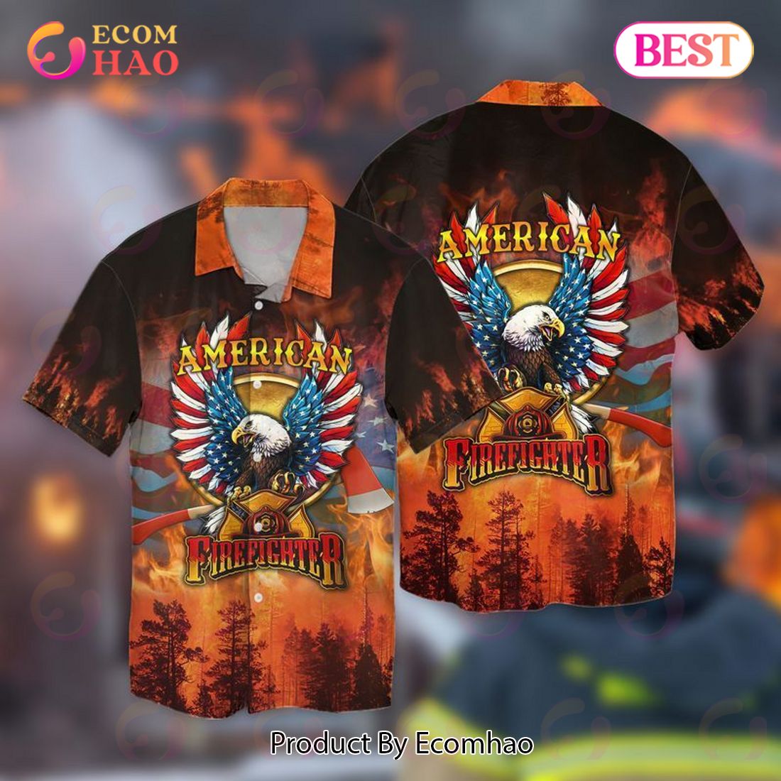 New 4th Of July Independence Day American Firefighter Eagle 3D Hawaiian Shirt, Aloha Shirt