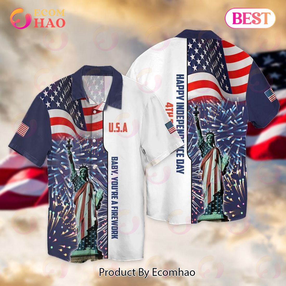 New 4th Of July Independence Day American Flag Statue Of Liberty 3D Hawaiian Shirt, Aloha Shirt