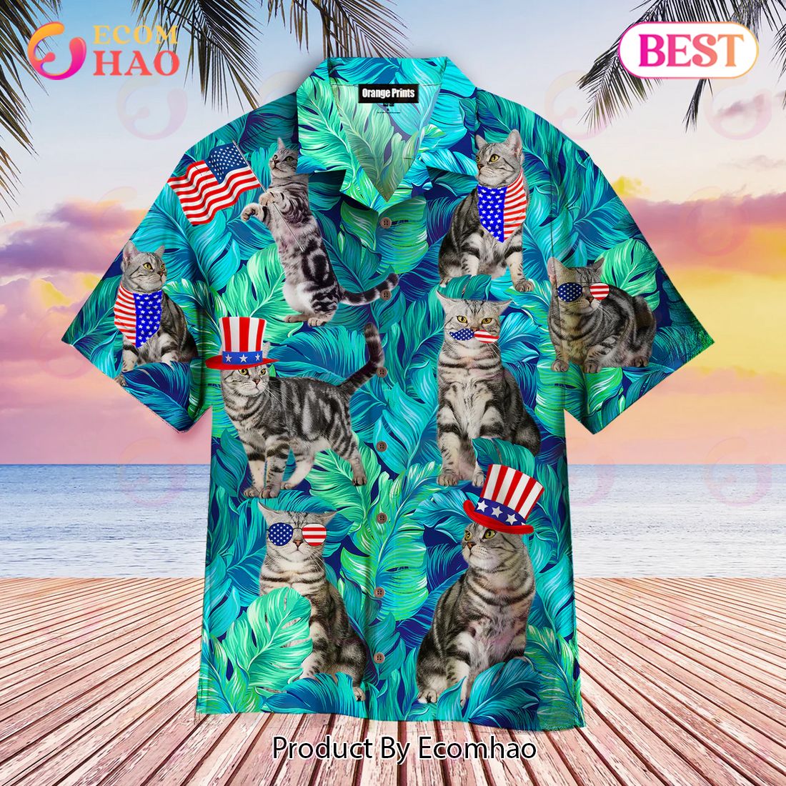 New 4th Of July Independence Day Cat Lover 3D Hawaiian Shirt, Aloha Shirt