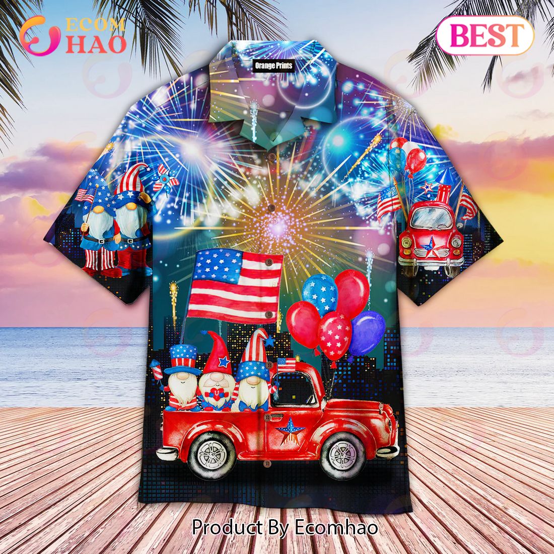 New 4th Of July Independence Day Cheerful Gnomes 3D Hawaiian Shirt, Aloha Shirt