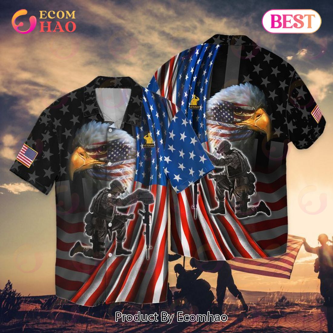 New 4th Of July Independence Day Memorial Day Eagle And Veteran 3D Hawaiian Shirt, Aloha Shirt