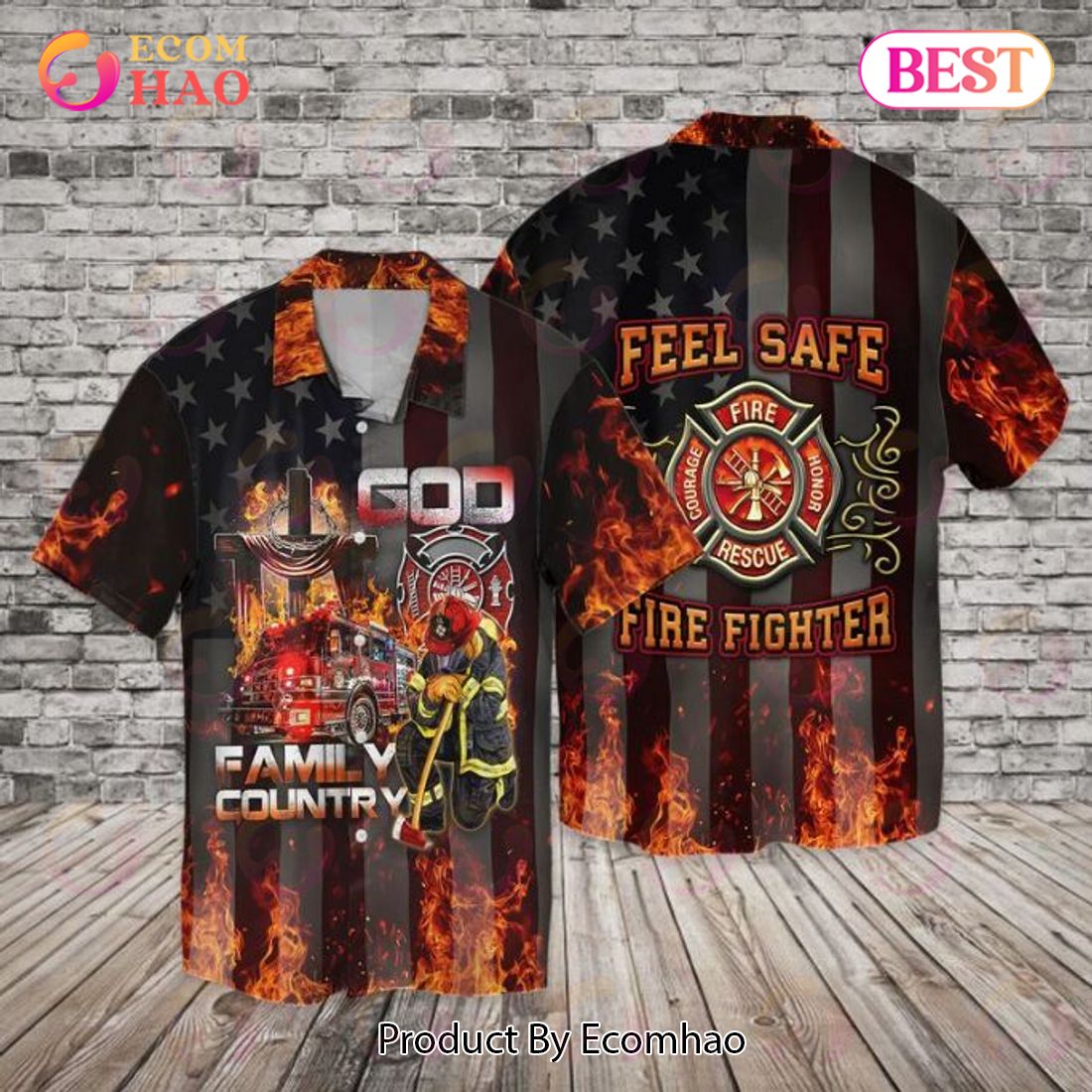 New 4th Of July Independence Day Memorial Day Firefighter Family Country Feel Safe 3D Hawaiian Shirt, Aloha Shirt