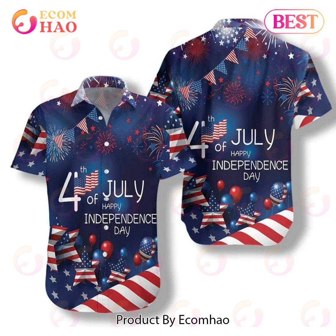 New 4th Of July Watercolor 3D Hawaiian Shirt, Aloha Shirt, American Flag Fireworks 3D Hawaiian Shirt, Aloha Shirt