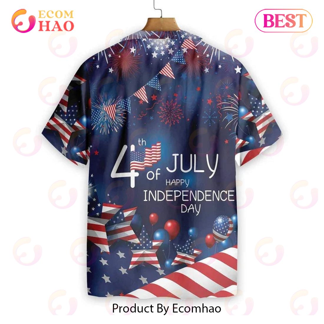 New 4th Of July Watercolor 3D Hawaiian Shirt, Aloha Shirt, American Flag Fireworks 3D Hawaiian Shirt, Aloha Shirt