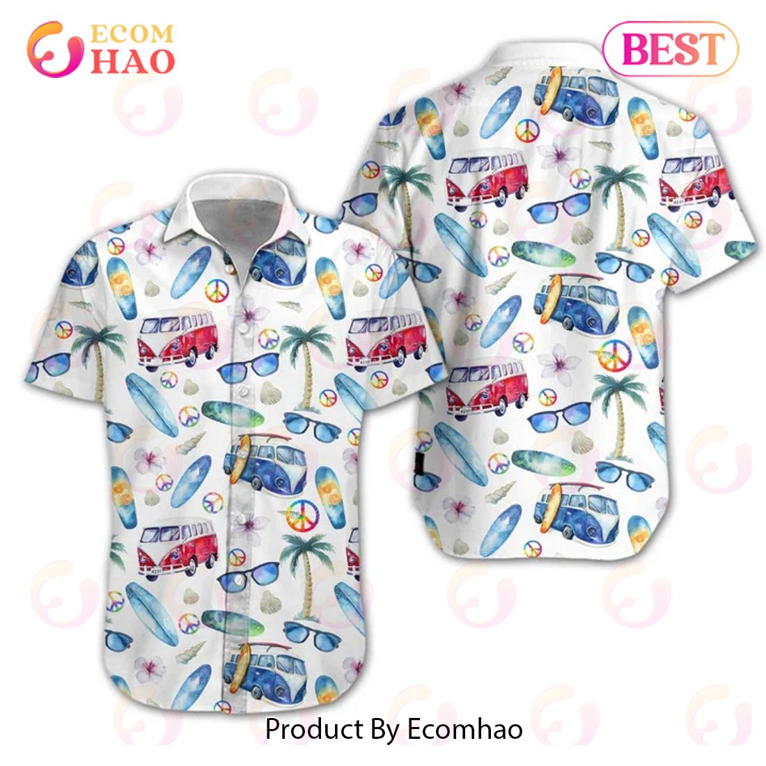 New Adorable Hippie Car Beach Design 3D Hawaiian Shirt, Aloha Shirt