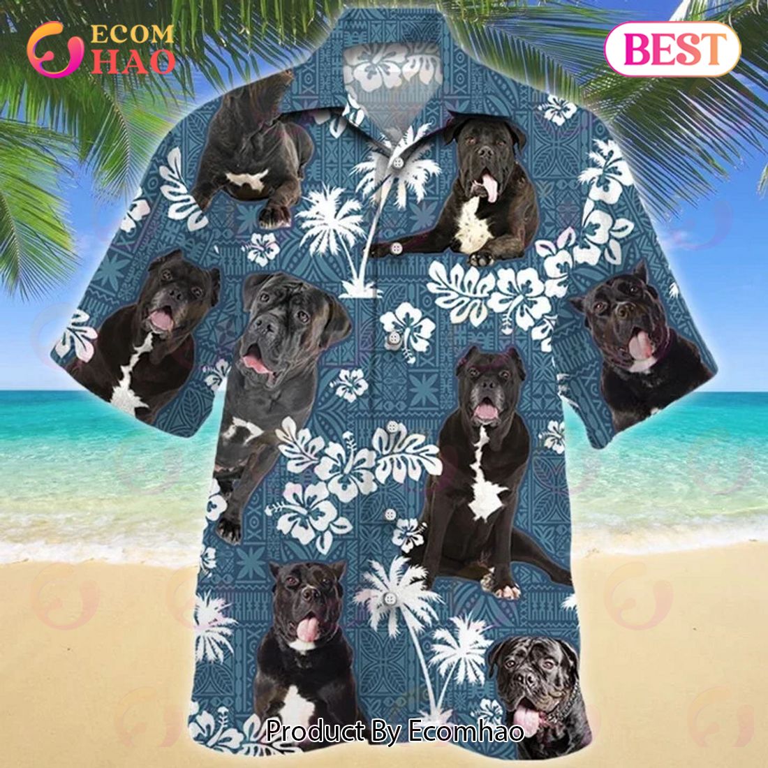 New Adorable Pet Cane Corso Dog Blue Tribal 3D Hawaiian Shirt, Aloha Shirt