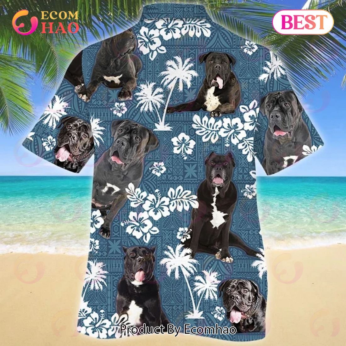 New Adorable Pet Cane Corso Dog Blue Tribal 3D Hawaiian Shirt, Aloha Shirt